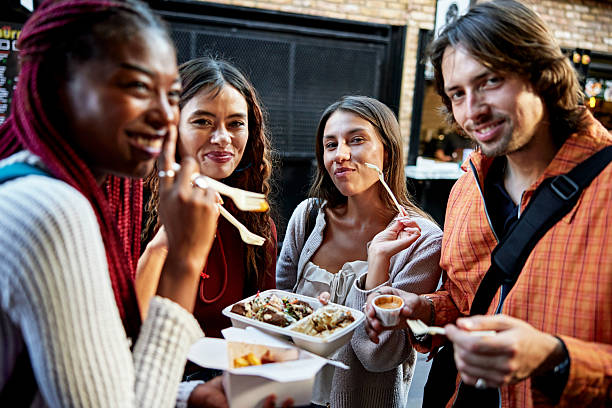 Happy customers enjoying food