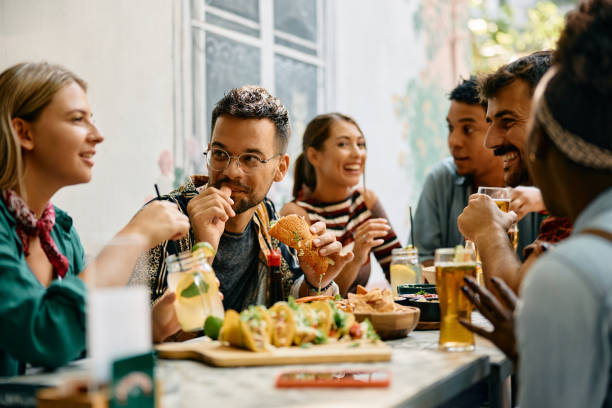 Friends dining together