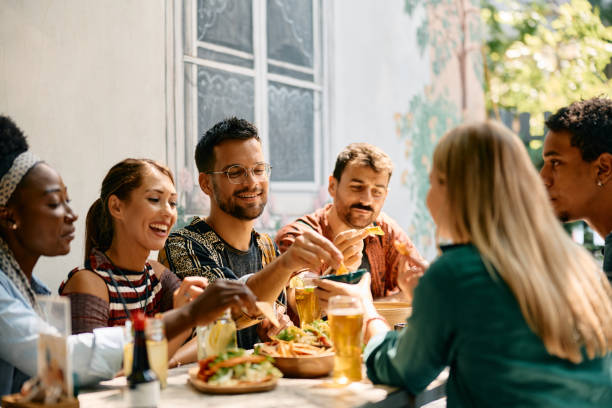 Diverse group dining